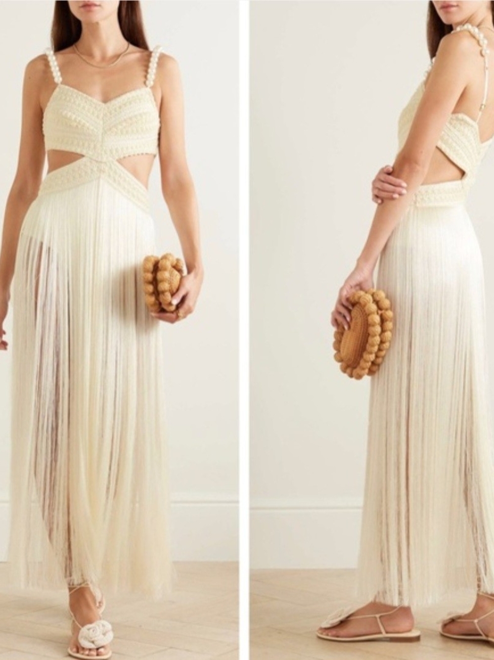 PatBO White Fringe Beach Dress with Beaded Straps
